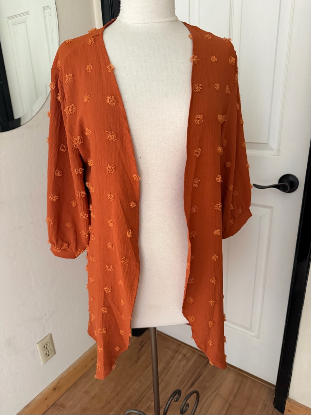 Open-Front Textured Cardigan Sweater - Rust Orange